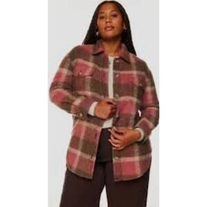 Aritzia Wilfred Free The Ganna Shirt Pink Grey Plaid Button‑Up Shacket Sz M Wool